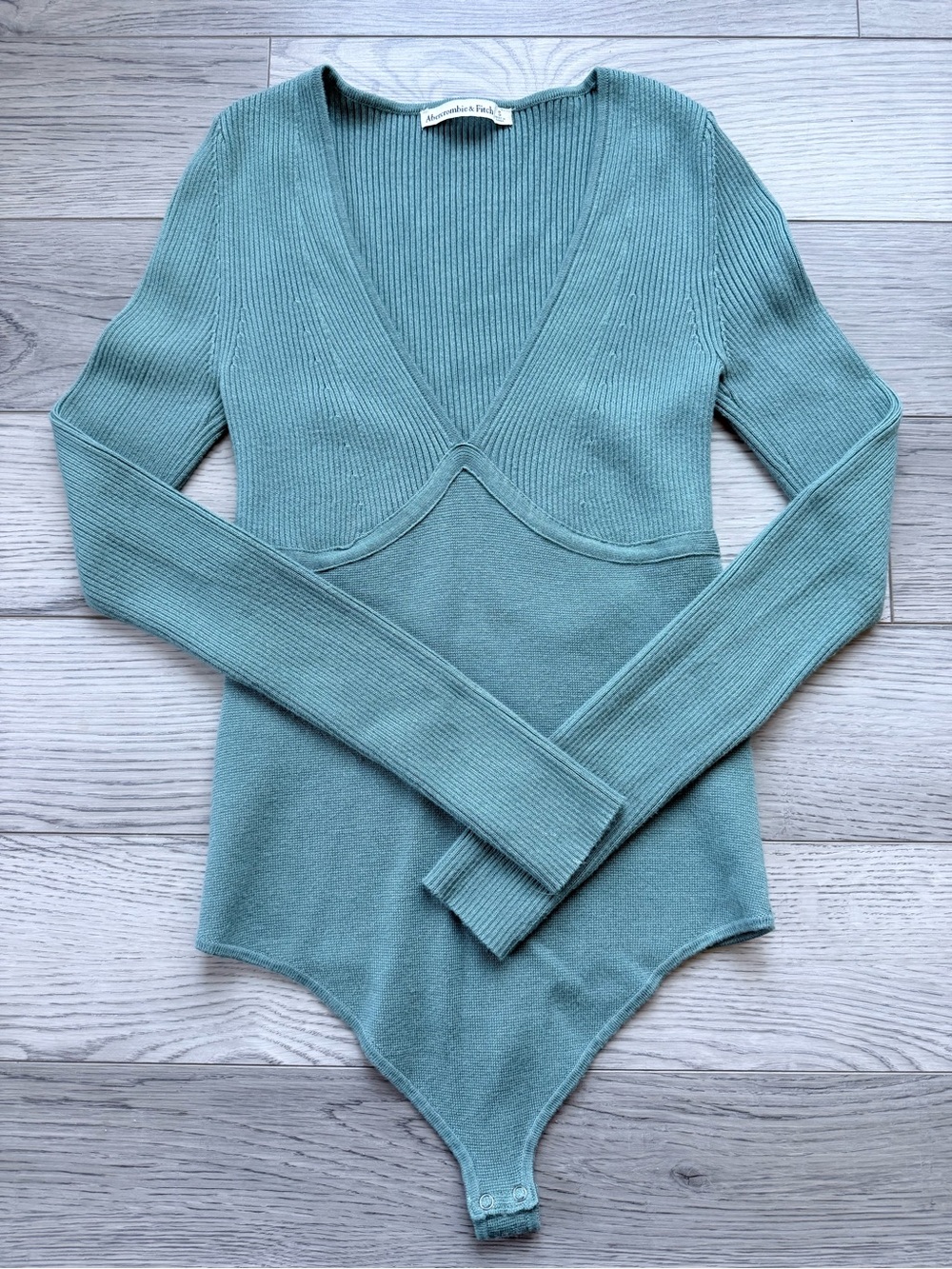 Abercrombie & Fitch Teal Green Ribbed Long Sleeve Bodysuit